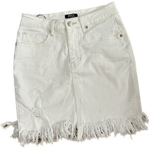 PTCL Ripped Frayed Hem Denim Miniskirt White Jean Distressed Skirt Size 27